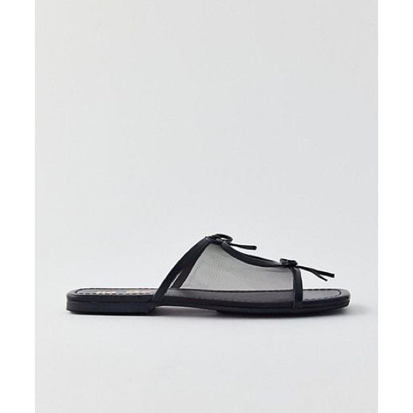 NWT Seychelles Black Sheer Mesh Bow Slides - Picture 2 of 5